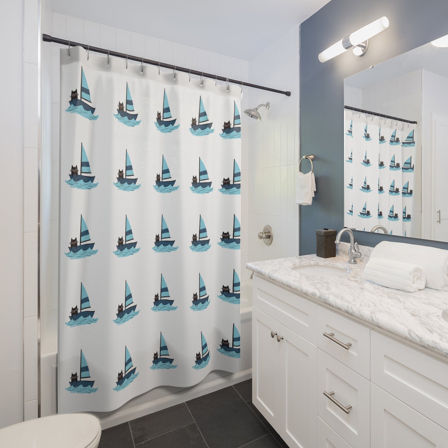 Nautical Sailboat Shower Curtain, Maritime Bathroom Decor, Beach House Accessory, Gift for Sailors, Summer Vibes Decoration