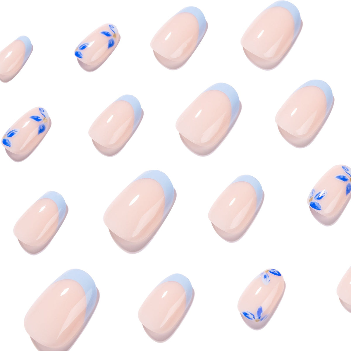 365nails: "Light Blue French Floral Oval" – Hand-painted Press-on Nails – Image 3