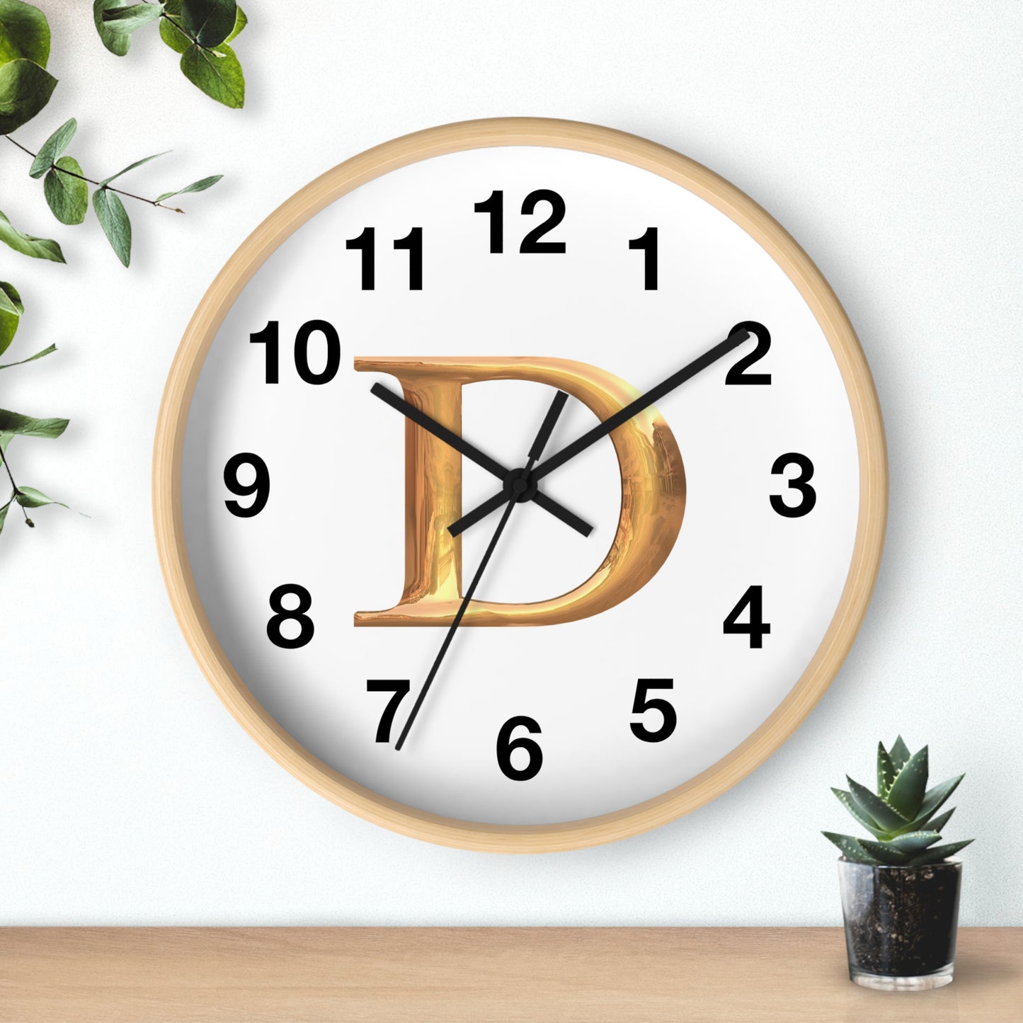 Elegant Initial D Wall Clock, Personalized Home Decor, Modern Timepiece, Gift for Her, Study Room Wall Art, Unique Design