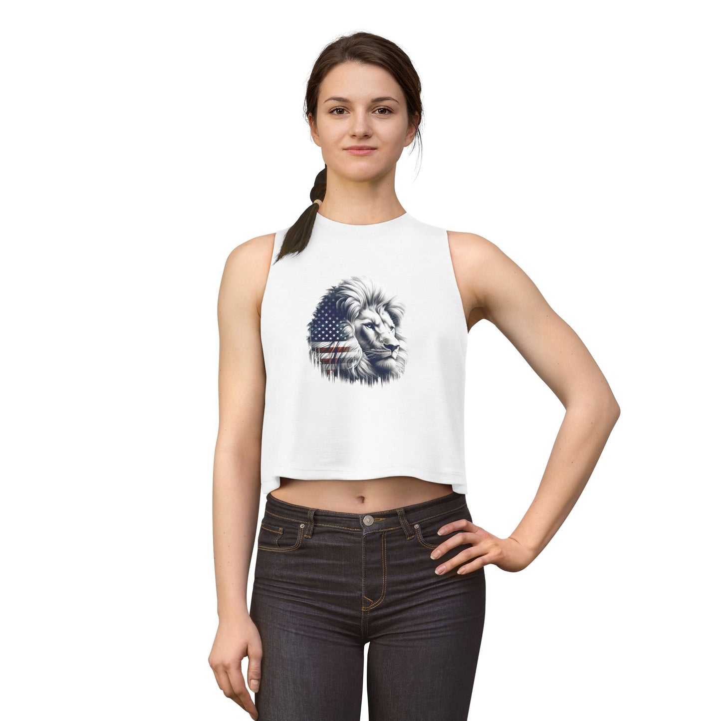American Flag Lion Women's Crop Top — Patriotic Lion Graphic Tank