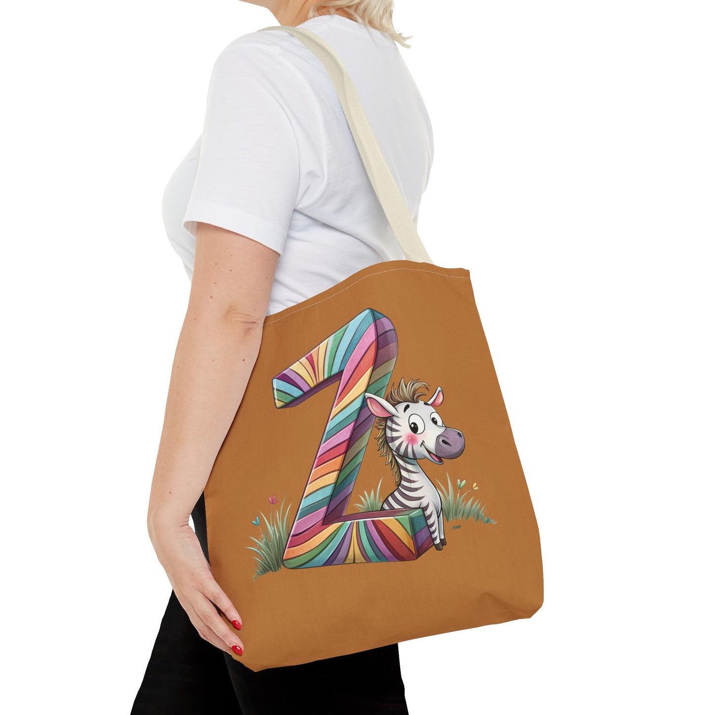 Colorful Zebra Initial Tote Bag, Kids' Backpack, Fun Reusable Shopping Bag, Cute Gift for Animal Lovers, Eco-Friendly, Alphabet Design