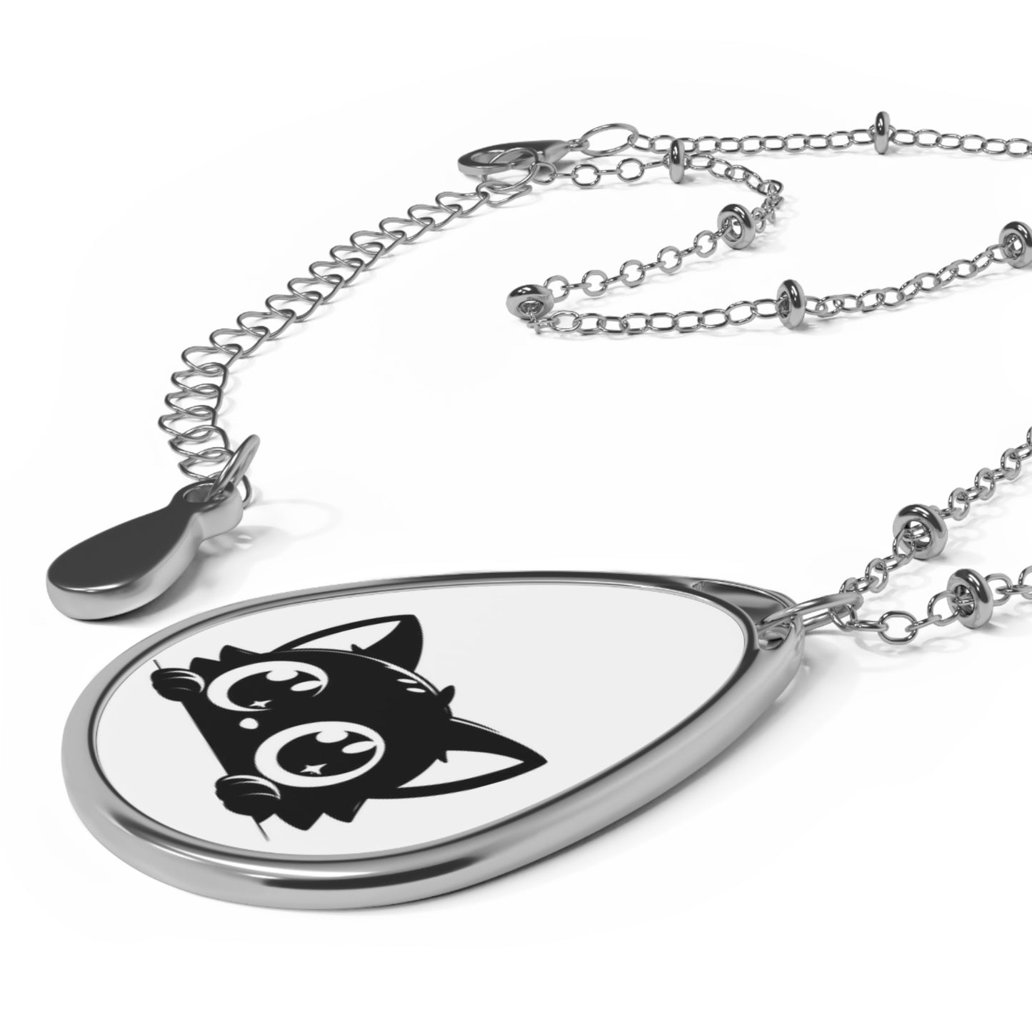Cute Cat Oval Necklace, Pet Lover Jewelry, Animal Charm Pendant, Gift for Cat Moms, Kitty Lovers Necklace