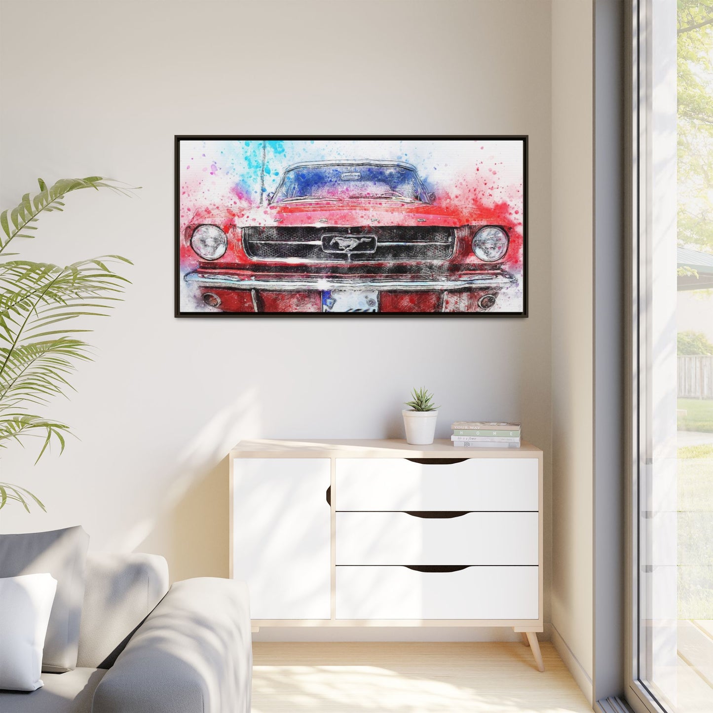 Matte Canvas, Framed Mustang Car