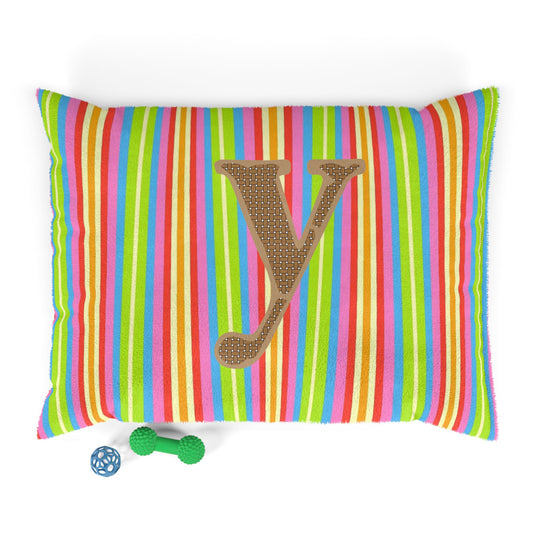 Colorful Striped Pet Bed with Personalized Letter, Dog Bed, Cat Bed, Cozy Pet Cushion, Fun Pet Accessory, Bright Pet Bedding