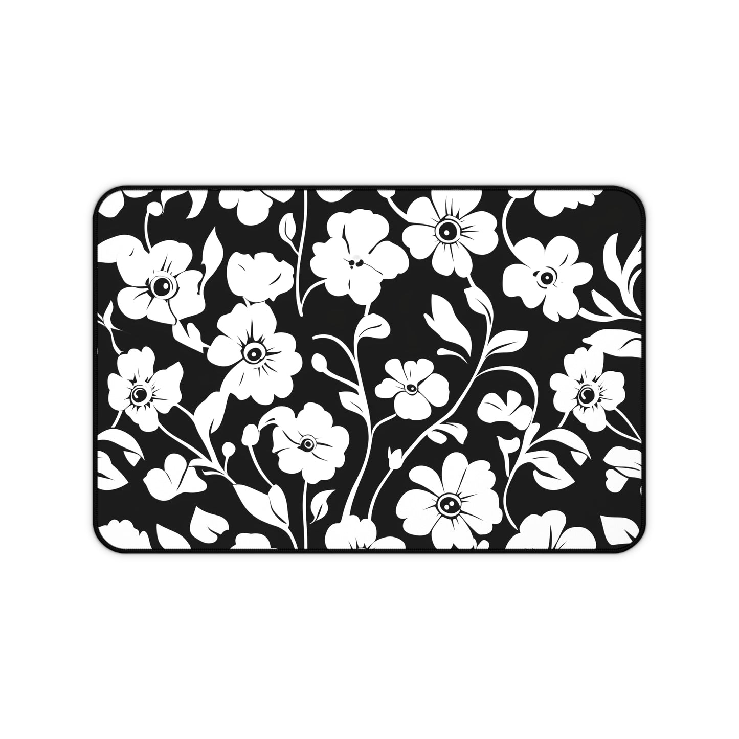 Floral Black & White Desk Mat — Monochrome Flower Mouse Pad
