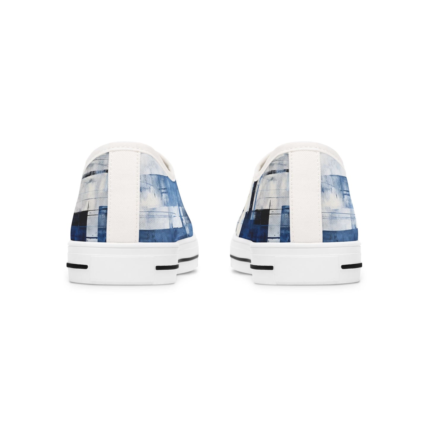 Abstract Blue Grid Low Top Sneakers — Casual Canvas Shoes