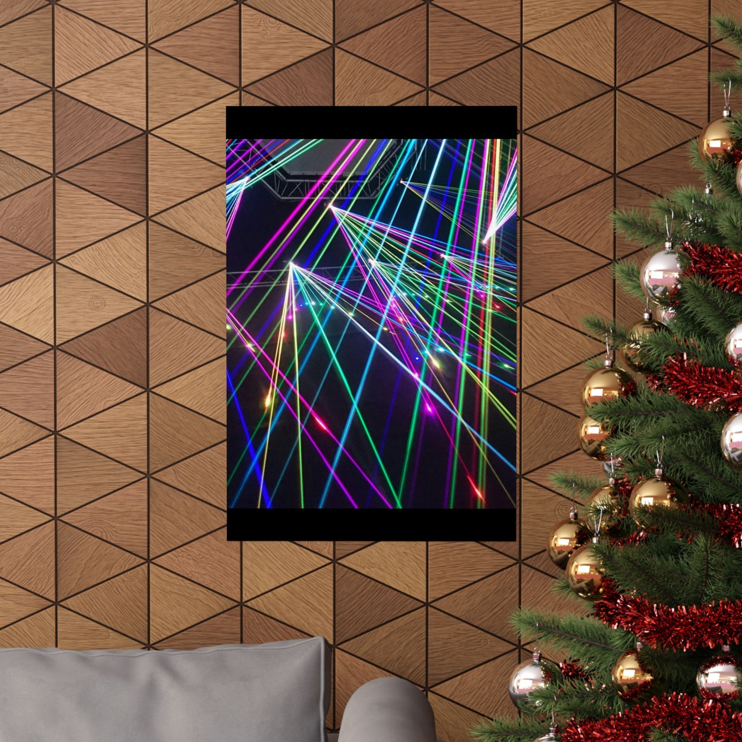 Neon Laser Light Vertical Poster, Colorful Wall Art for Home Music Festival