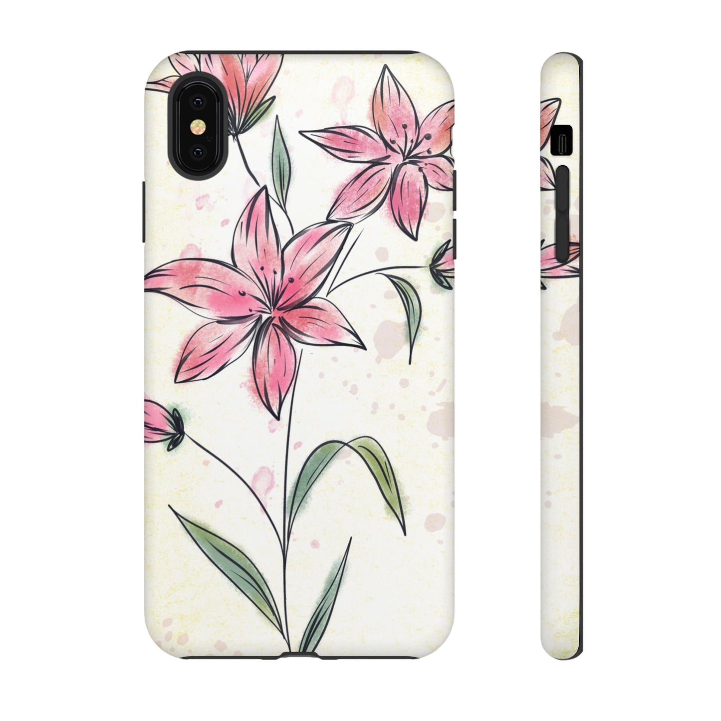Floral Phone Case with Elegant Pink Lilies, Cute Floral Accessories, Phone Protection, Gift for Her, Stylish Cell Phone Cover