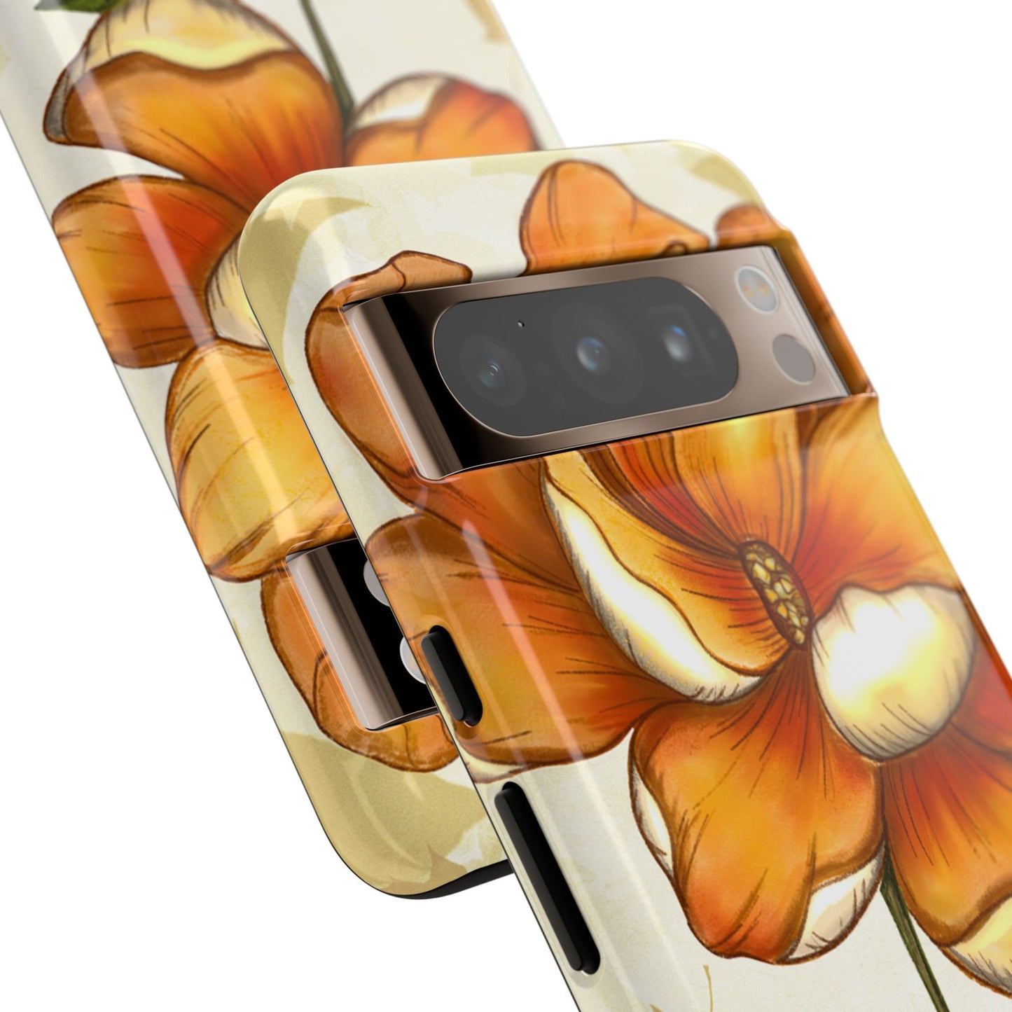 Floral Phone Case with Orange Flower Design, Tough Phone Cover, Floral Gift, Stylish Tech Accessory, Nature Lovers, Spring Vibes