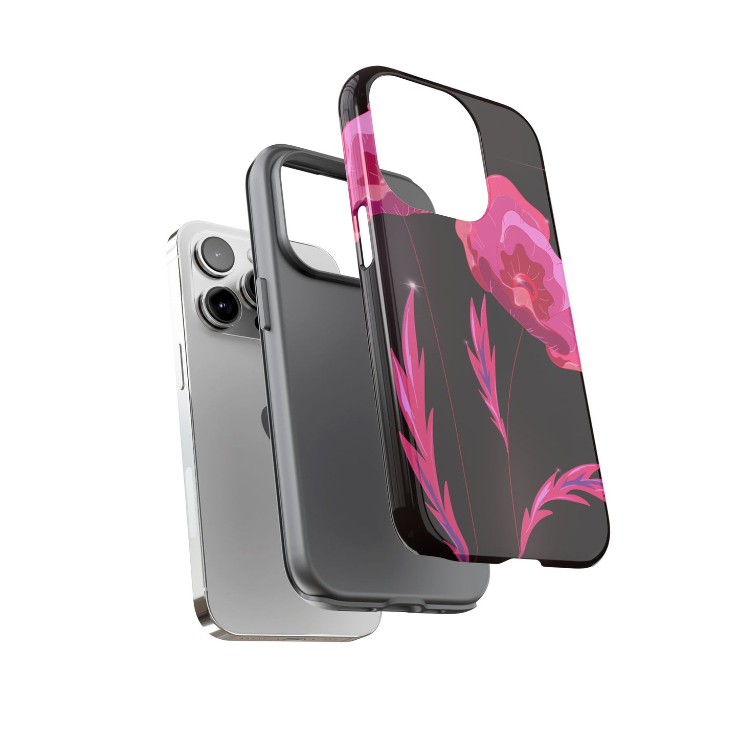 Floral iPhone Case | Tough Cases with Pink Poppy Design, Elegant Flower Phone Cover, Gift for Her, Spring Accessories, Chic Tech