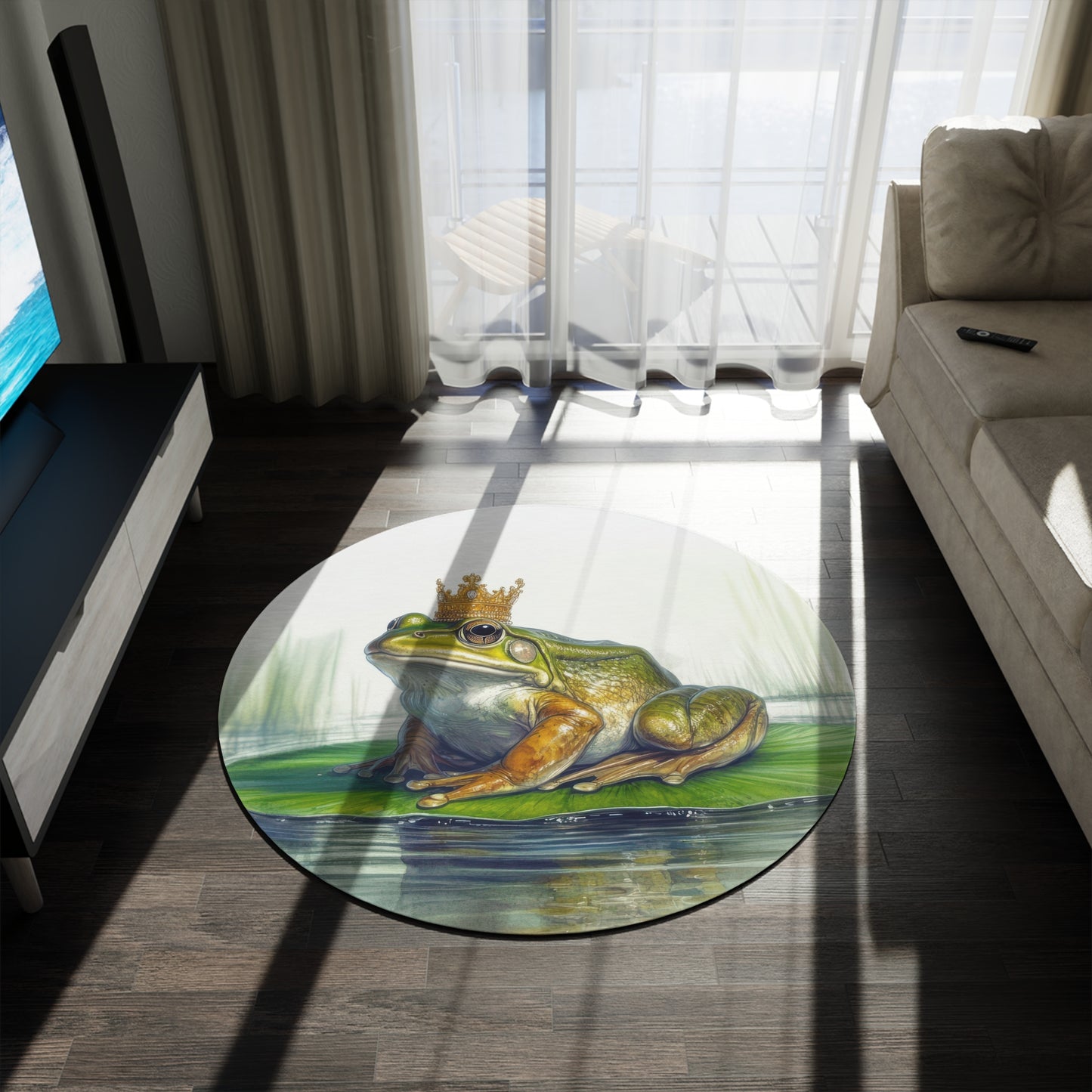 Crowned Frog Round Rug, Playful Decor for Kids' Rooms, Unique Living Room Accent