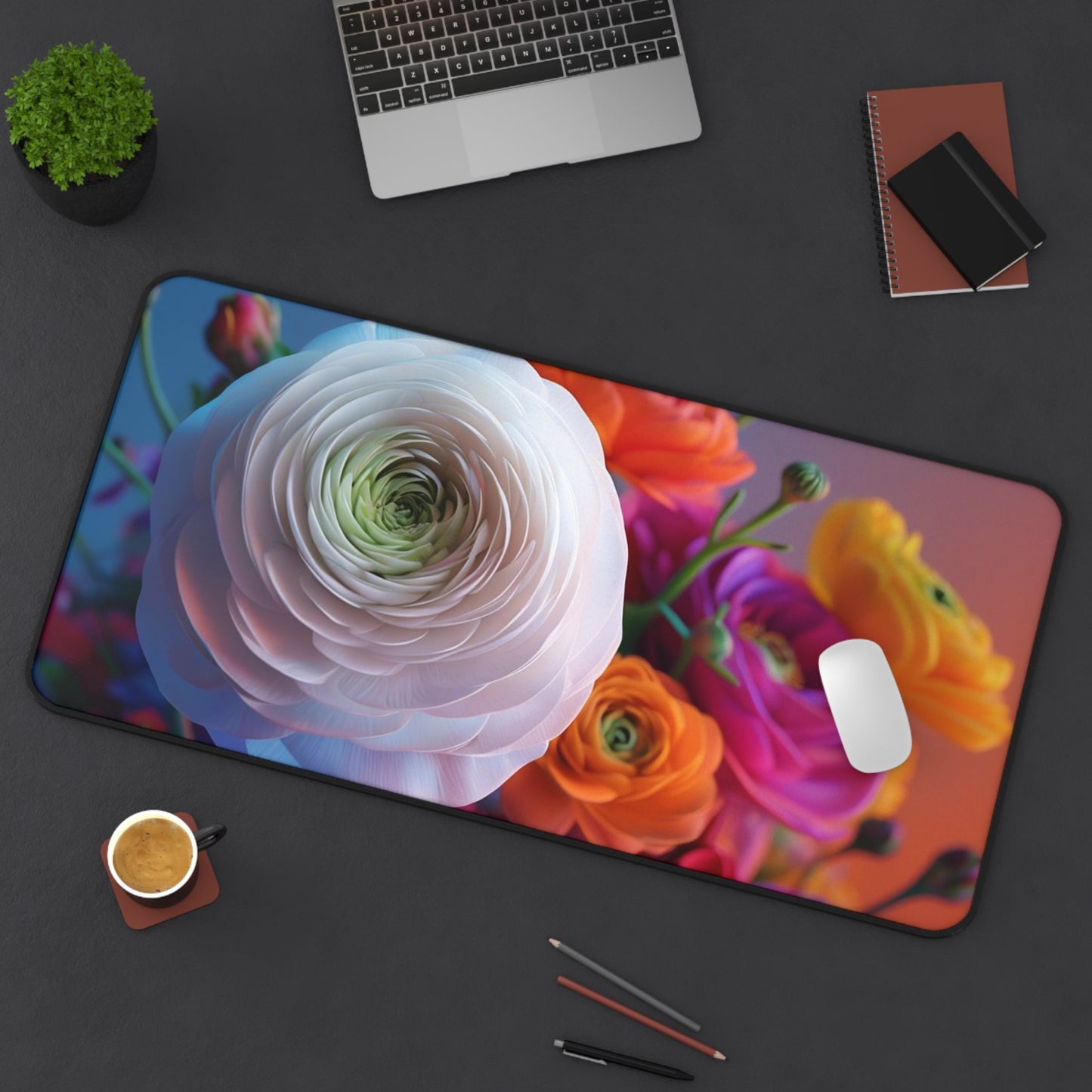 Floral Ranunculus Desk Mat — Vibrant Colorful Blossom Mouse Pad