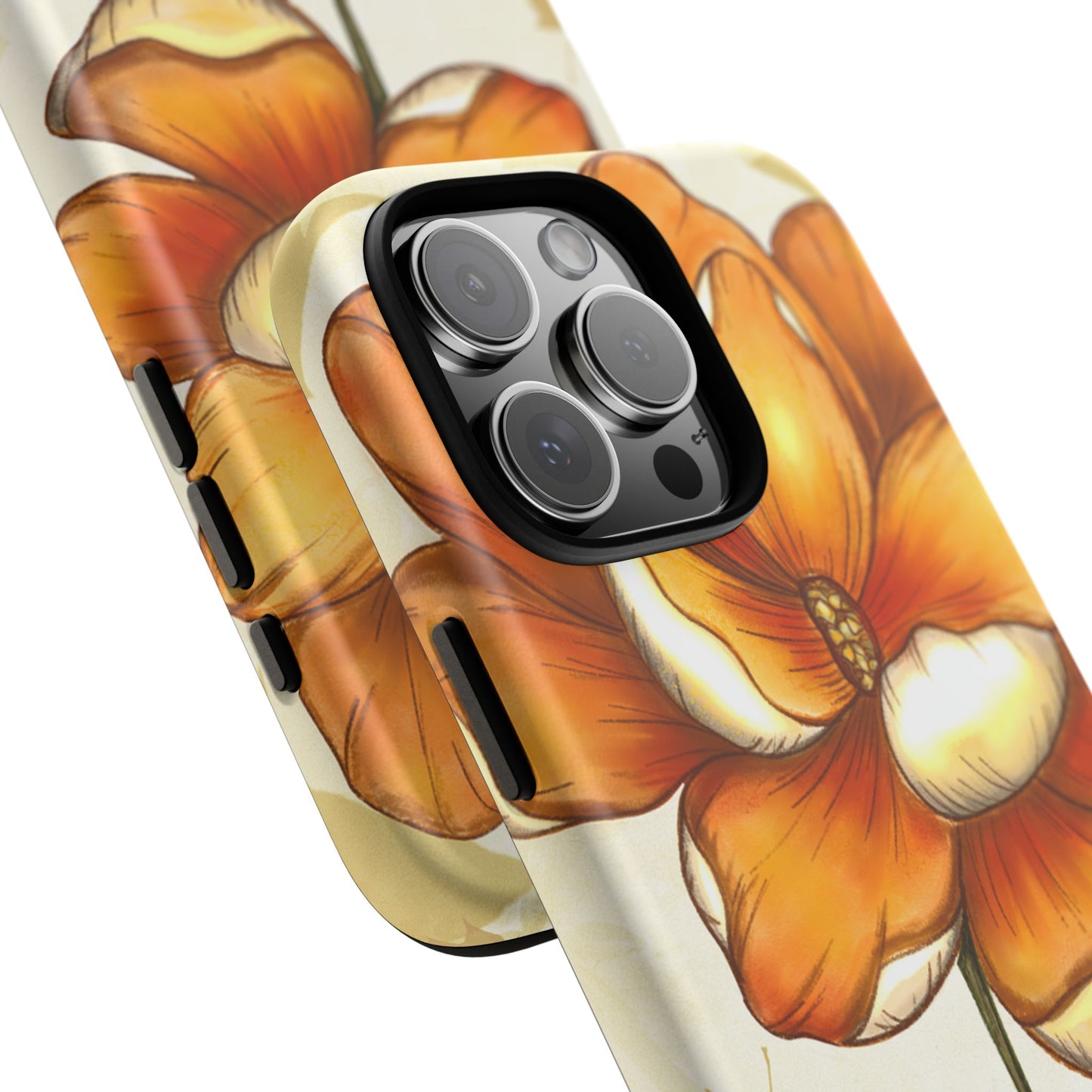 Floral Phone Case with Orange Flower Design, Tough Phone Cover, Floral Gift, Stylish Tech Accessory, Nature Lovers, Spring Vibes