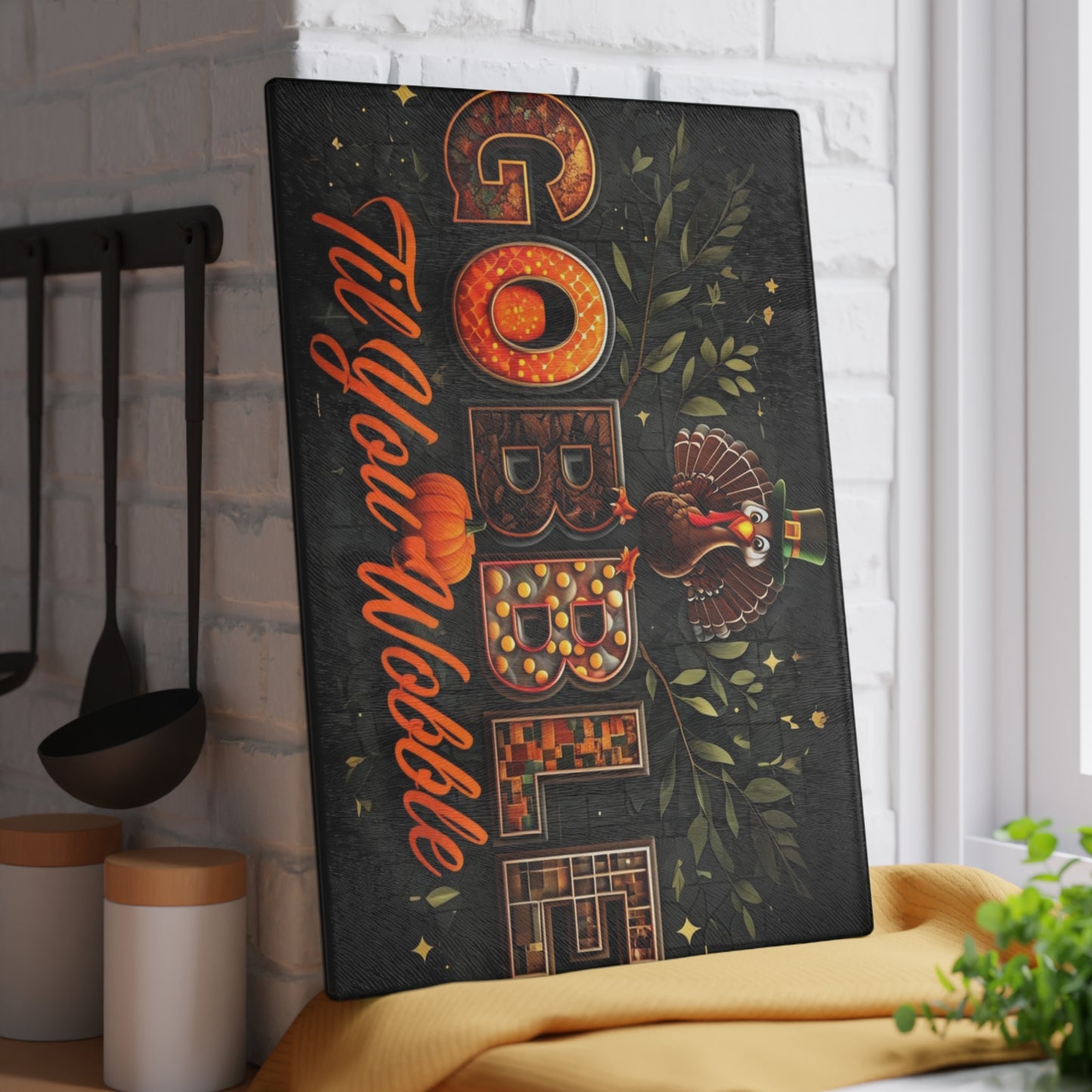 Thanksgiving Glass Cutting Board - Gobble Til You Wobble Design