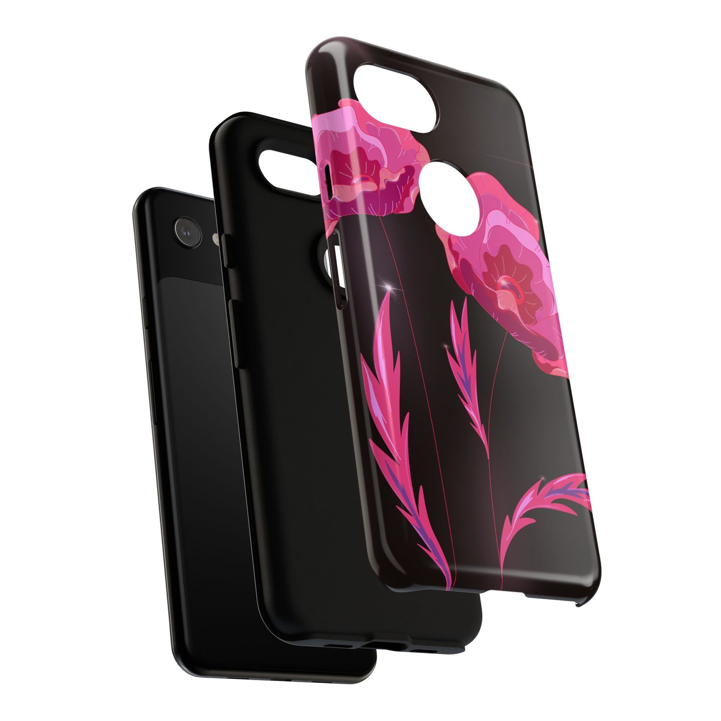 Floral iPhone Case | Tough Cases with Pink Poppy Design, Elegant Flower Phone Cover, Gift for Her, Spring Accessories, Chic Tech