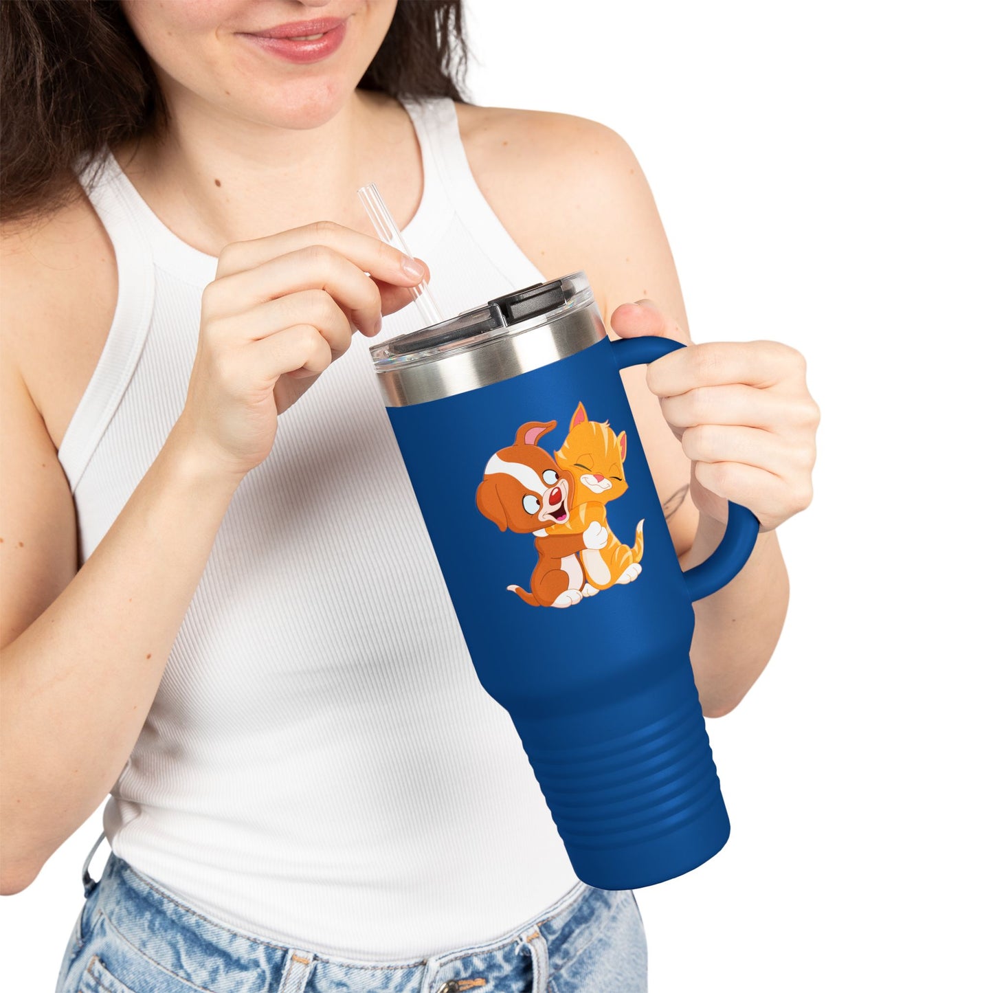 Whimsical Pet Love Insulated Travel Mug, Cute Animal Travel Mug, 40oz Coffee Cup, Dog Cat Drinkware, Funny Gift for Pet Lovers