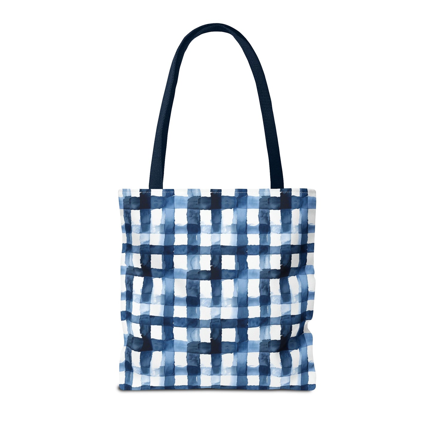 Blue Watercolor Plaid Tote Bag — Navy Check Pattern All-Over Print