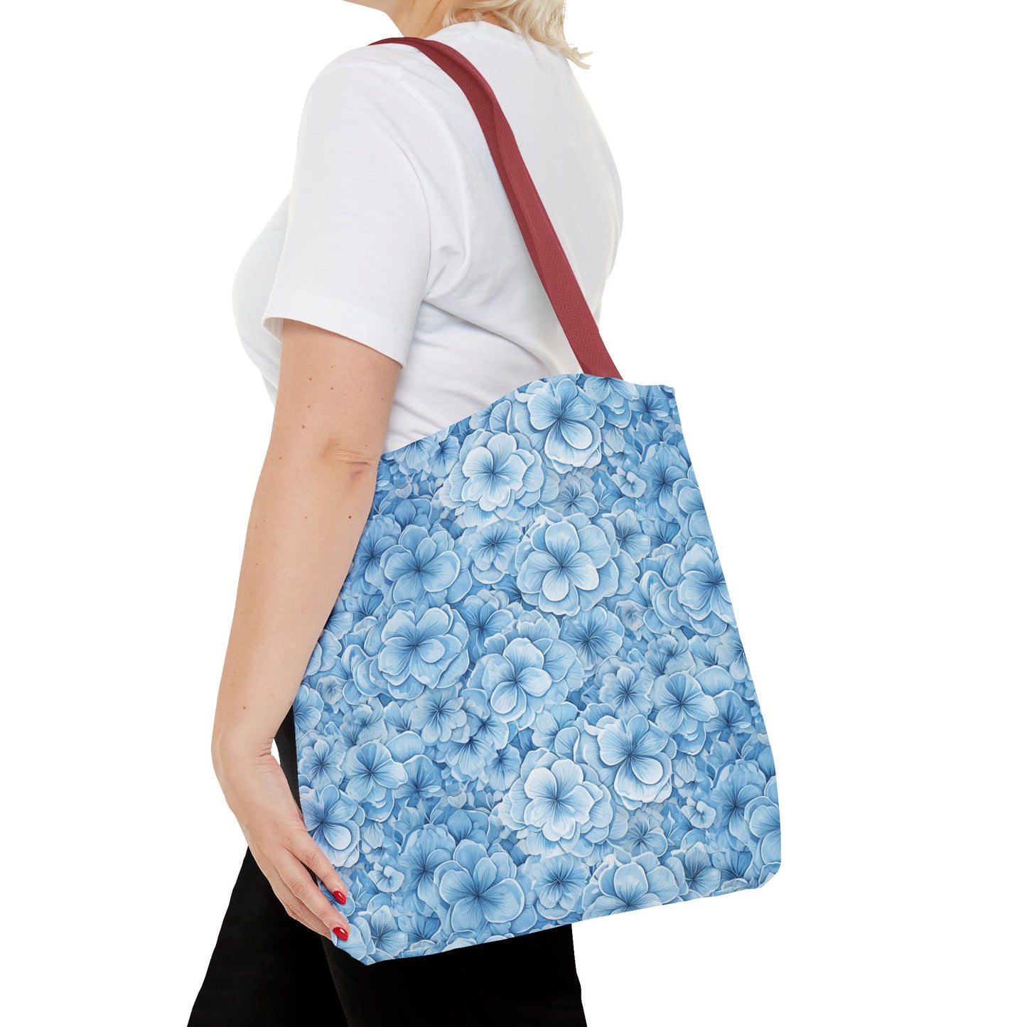 Blue Watercolor Floral Tote Bag — Reusable Flower Pattern Shopper