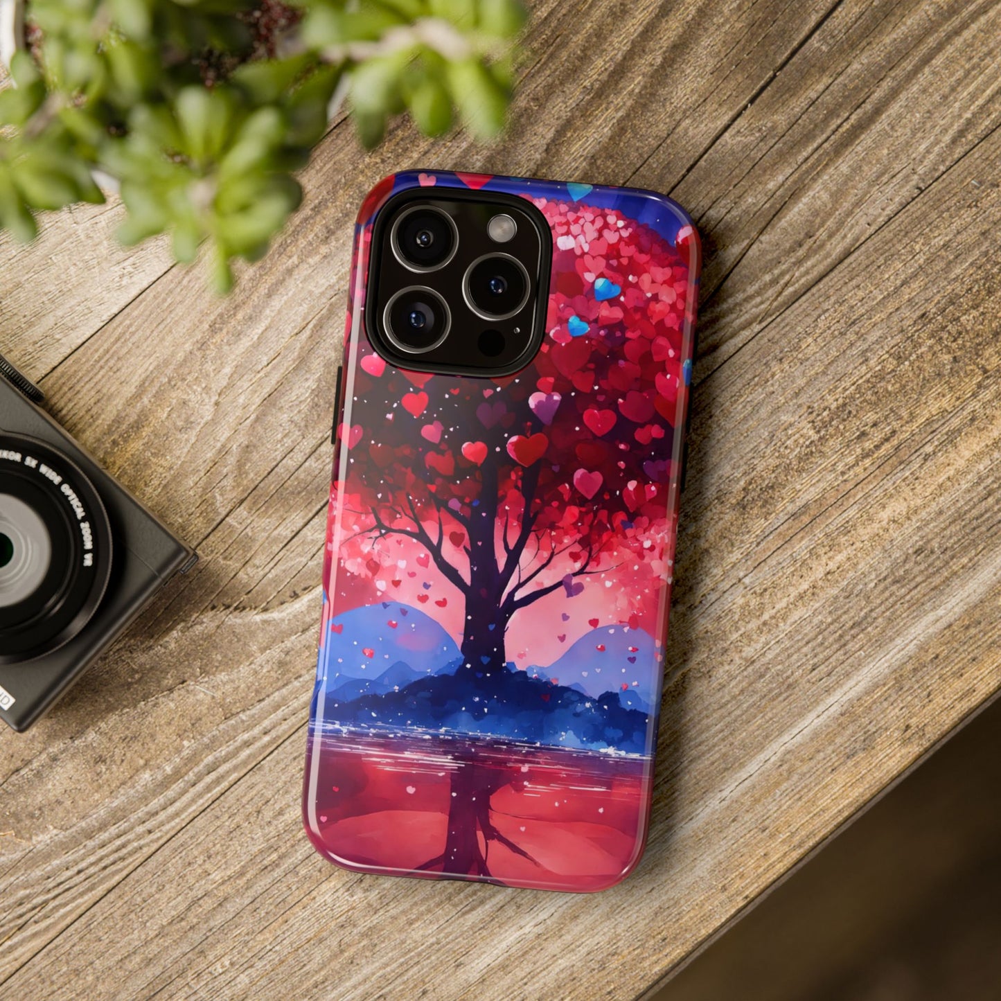 Heart Tree Phone Case — Romantic Red & Blue Protective Tough Case