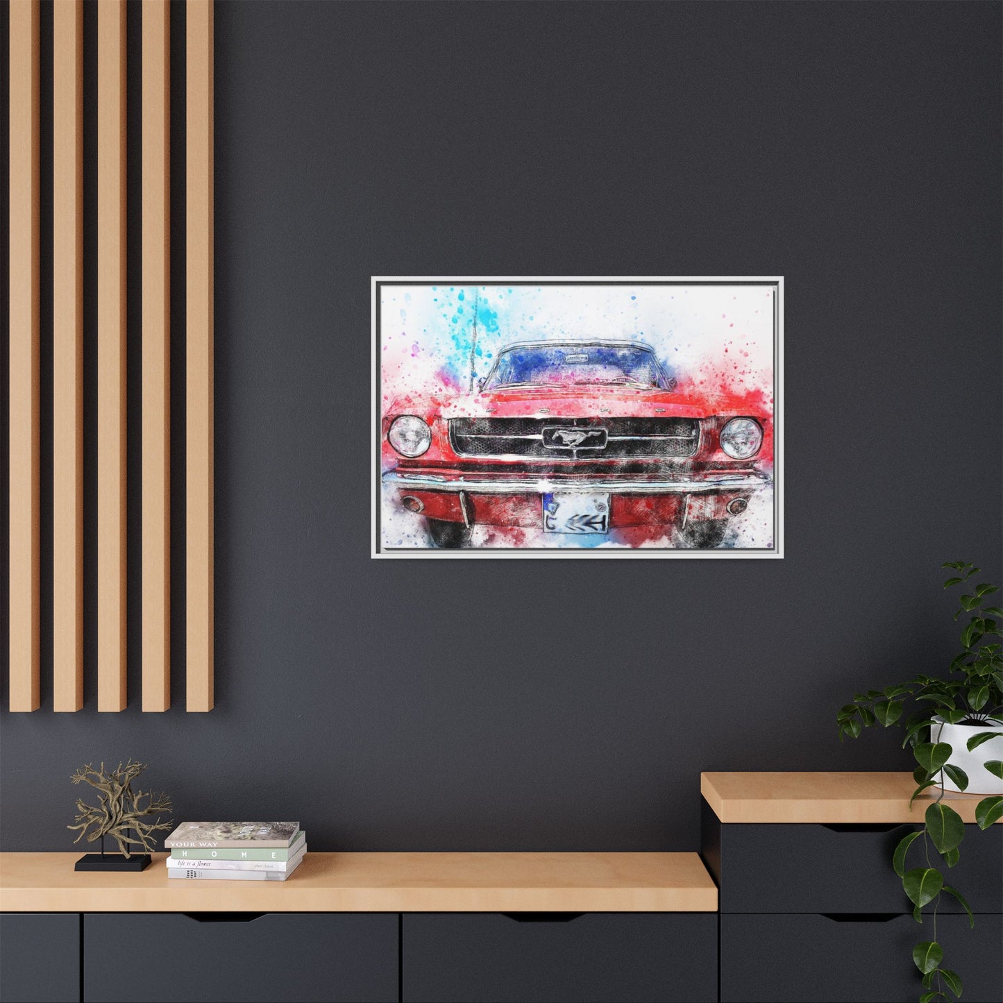 Matte Canvas, Framed Mustang Car