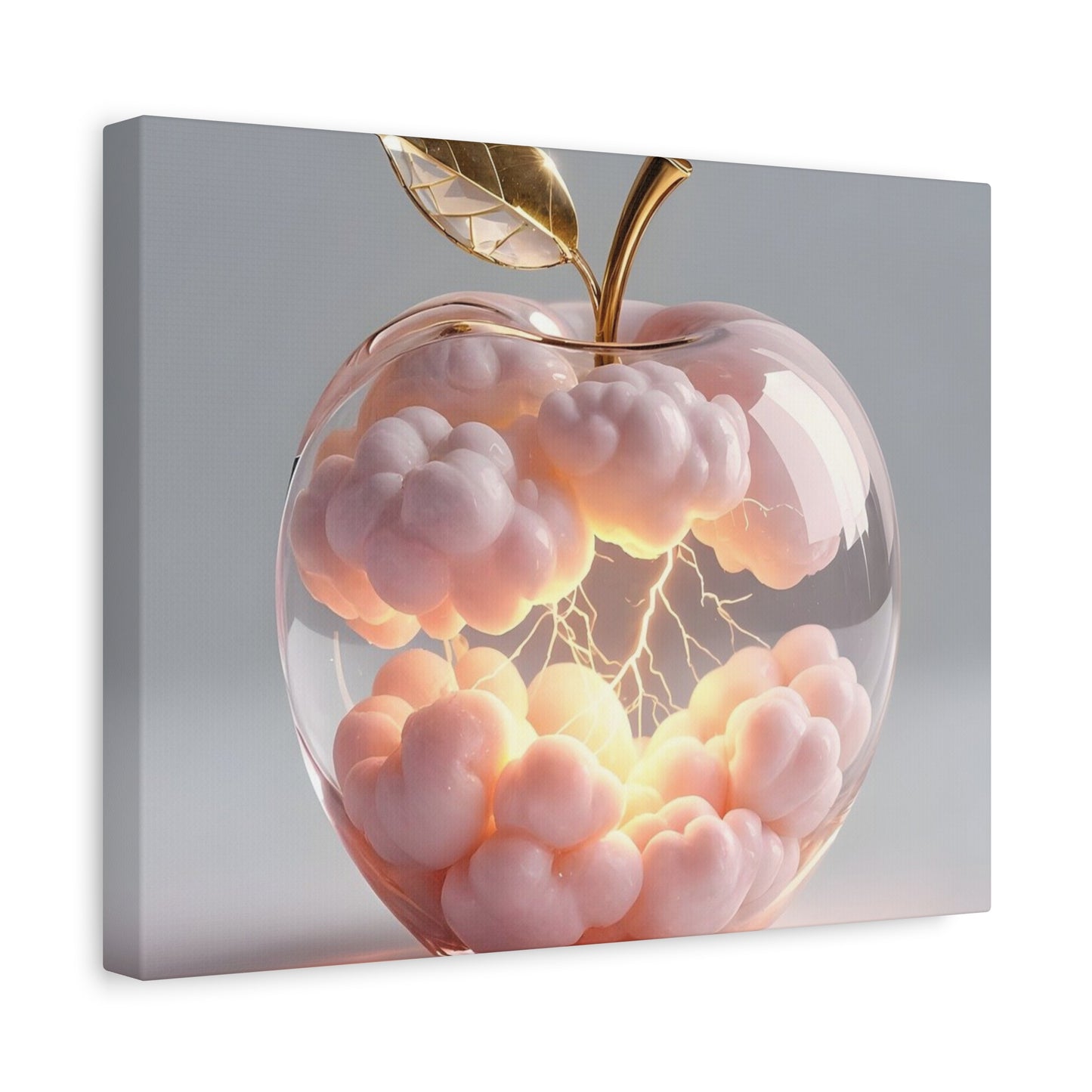 Surreal Glass Apple Canvas – Lightning & Pink Clouds Wall Art