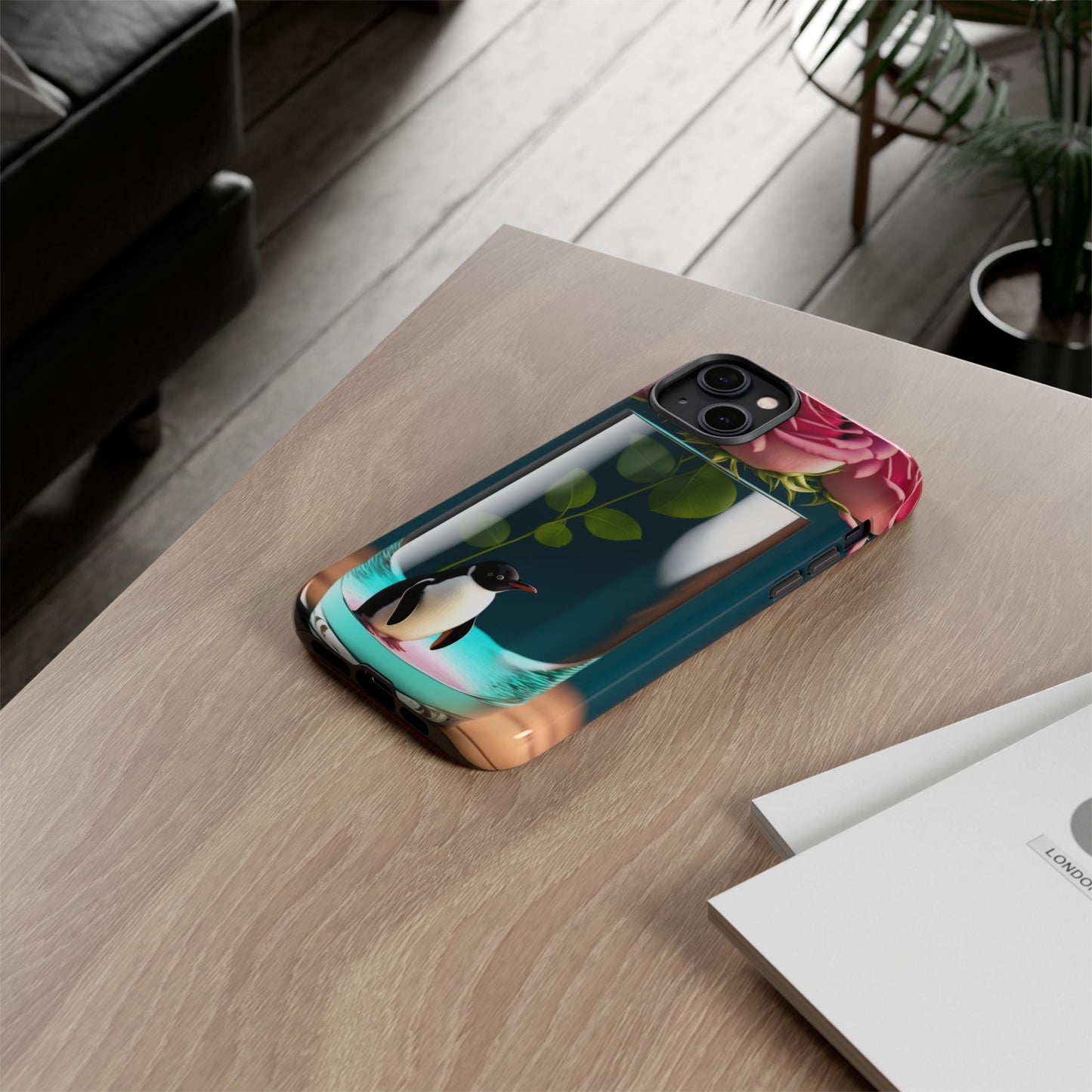 Penguin in a Glass Floral Tough Phone Case — Cute Protective Phone Cover