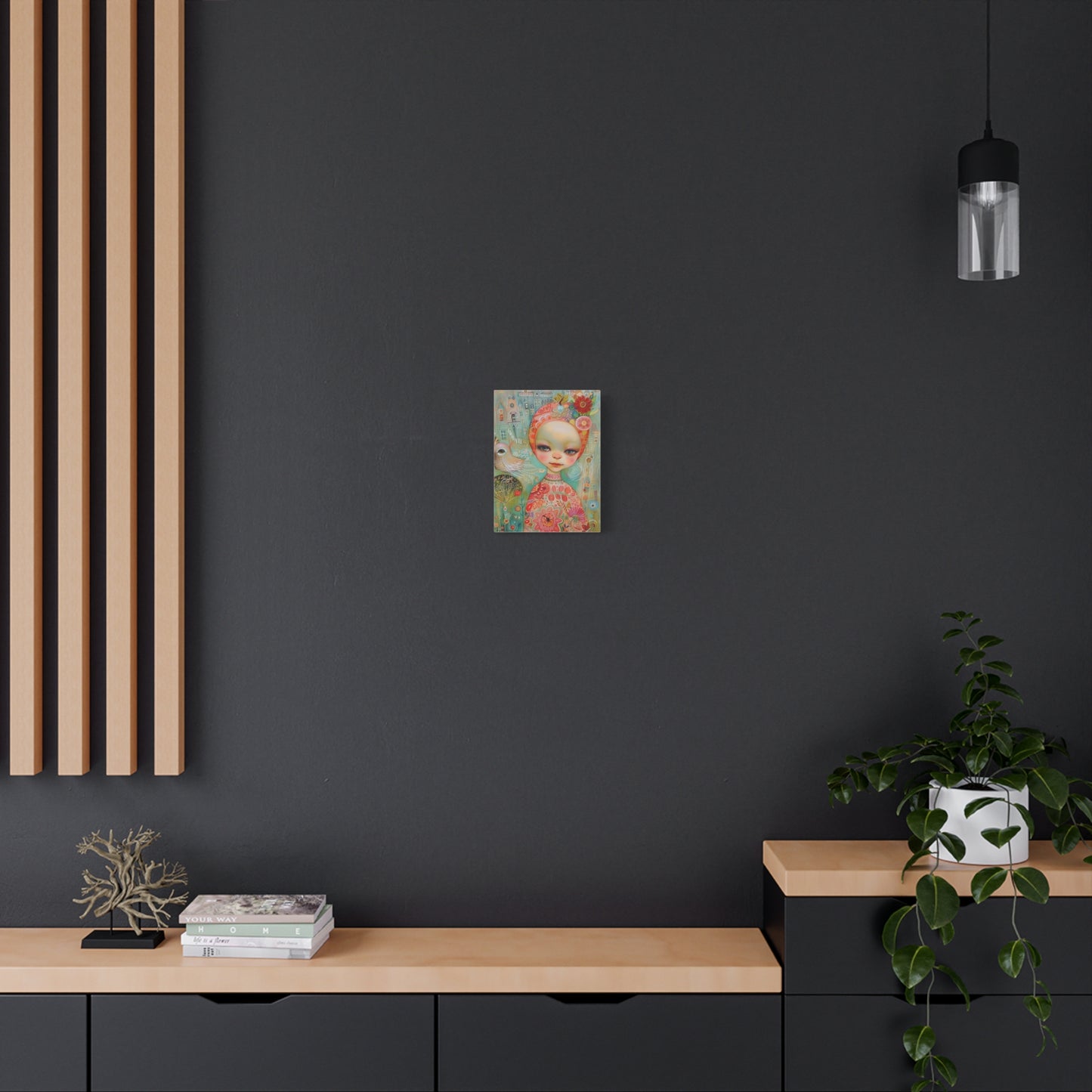 Whimsical Girl & Bird Matte Canvas Wall Art — Stretched Decorative Painting