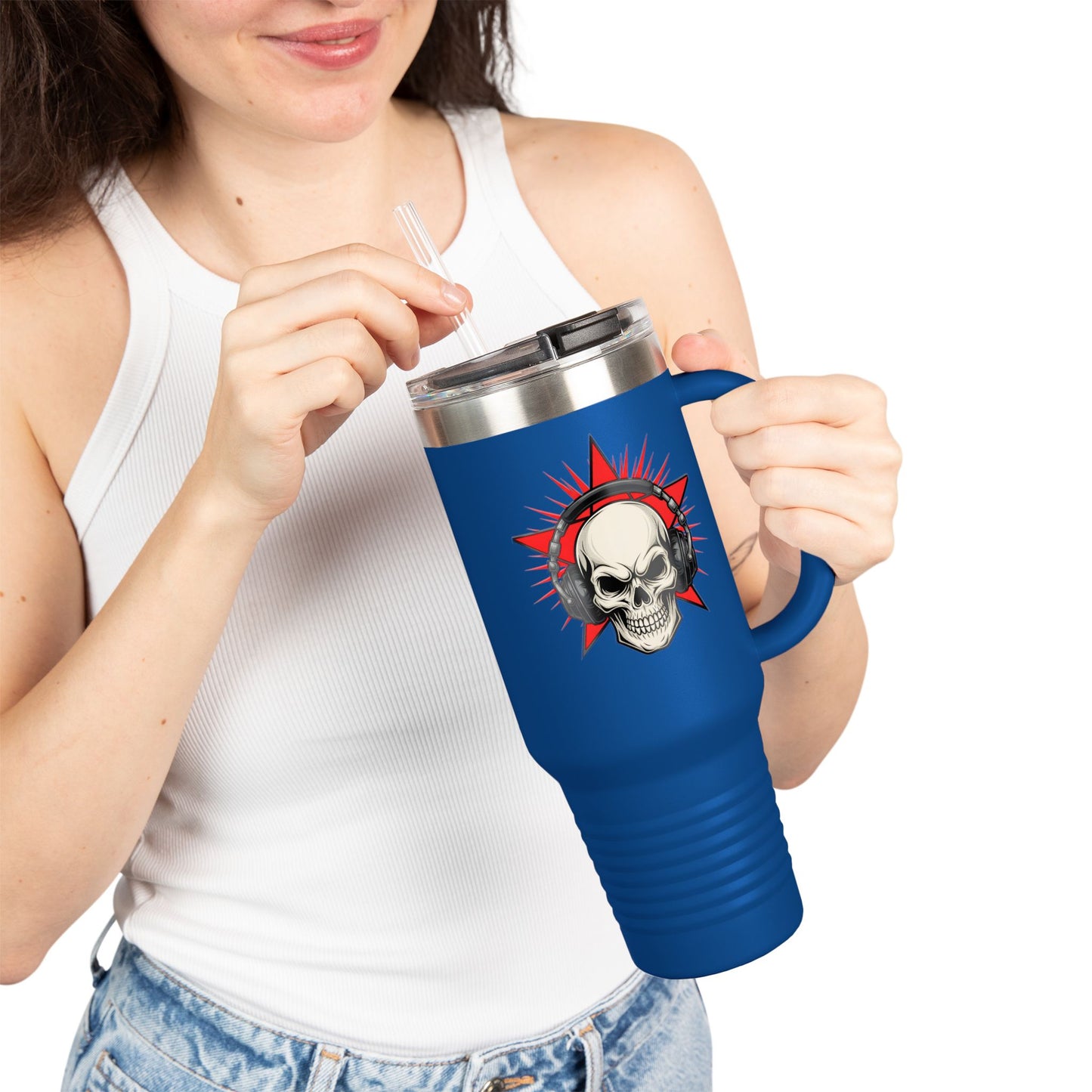 Skull and Stars Insulated Travel Mug - 40oz | Perfect for Road Trips, Gifts for Music Lovers, Outdoor Adventures, and Coffee Enthusiasts