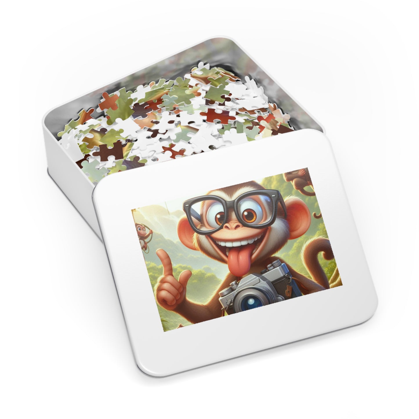 Fun Monkey Jigsaw Puzzle with Tin, Kids Puzzle, Family Game Night, Educational Activity, Gifts for Kids, Animal Themed Puzzle