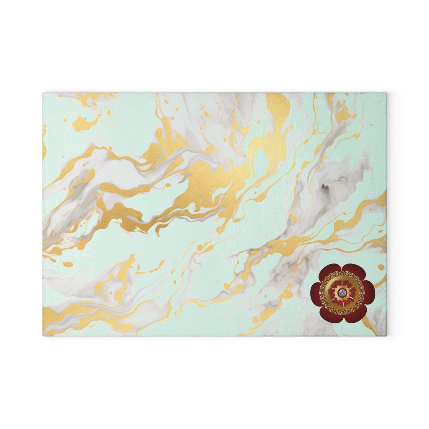 Elegant Marble Glass Cutting Board with Floral Design, Kitchen Decor, Home Gift