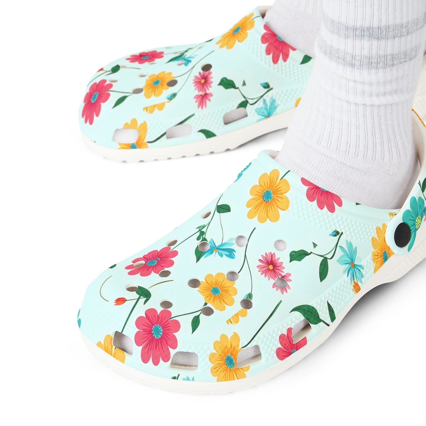 Floral Garden Clogs / Croc— Lightweight Flower Print Comfort Shoes