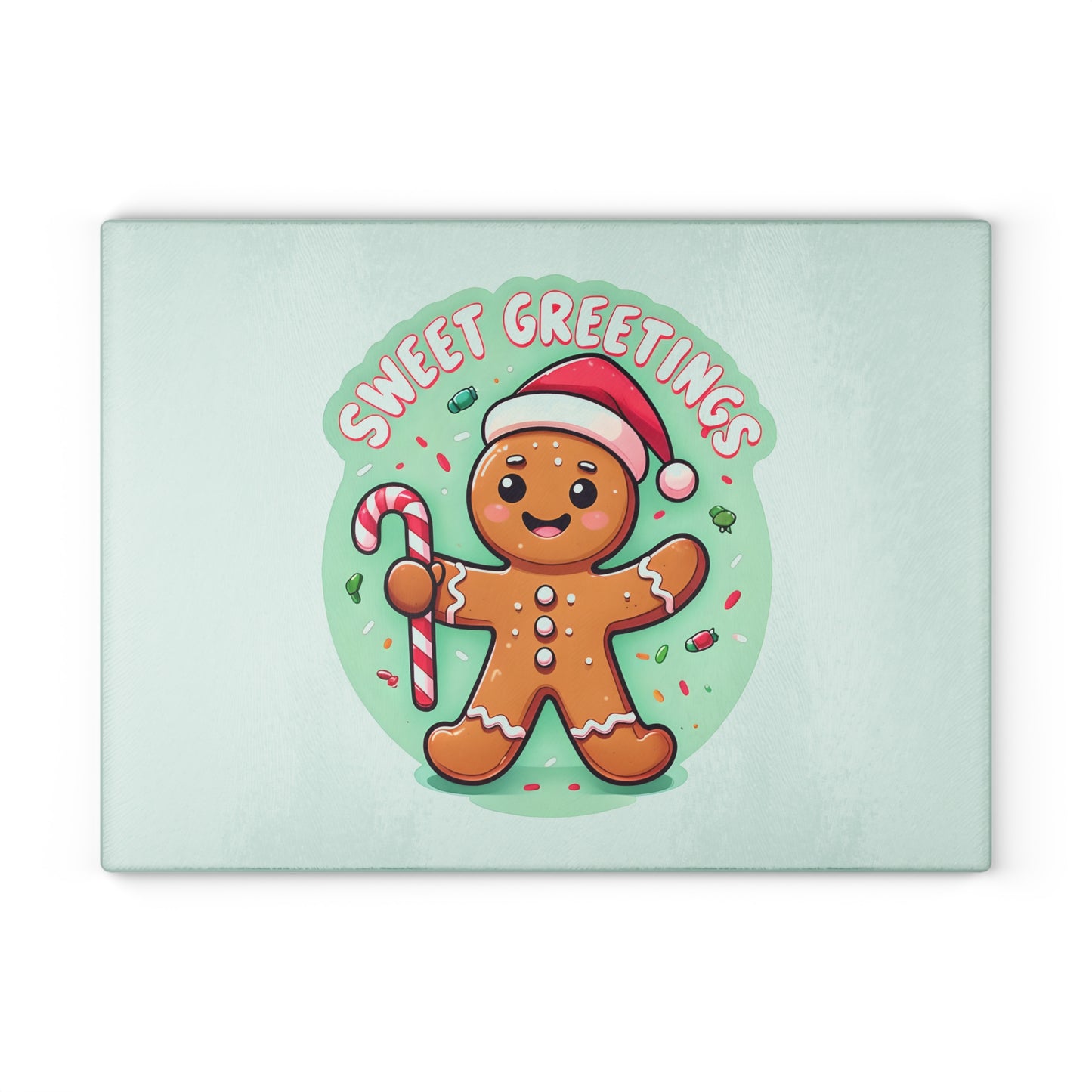 Glass Cutting Board – 'Sweet Greetings' Gingerbread Holiday Kitchen Board
