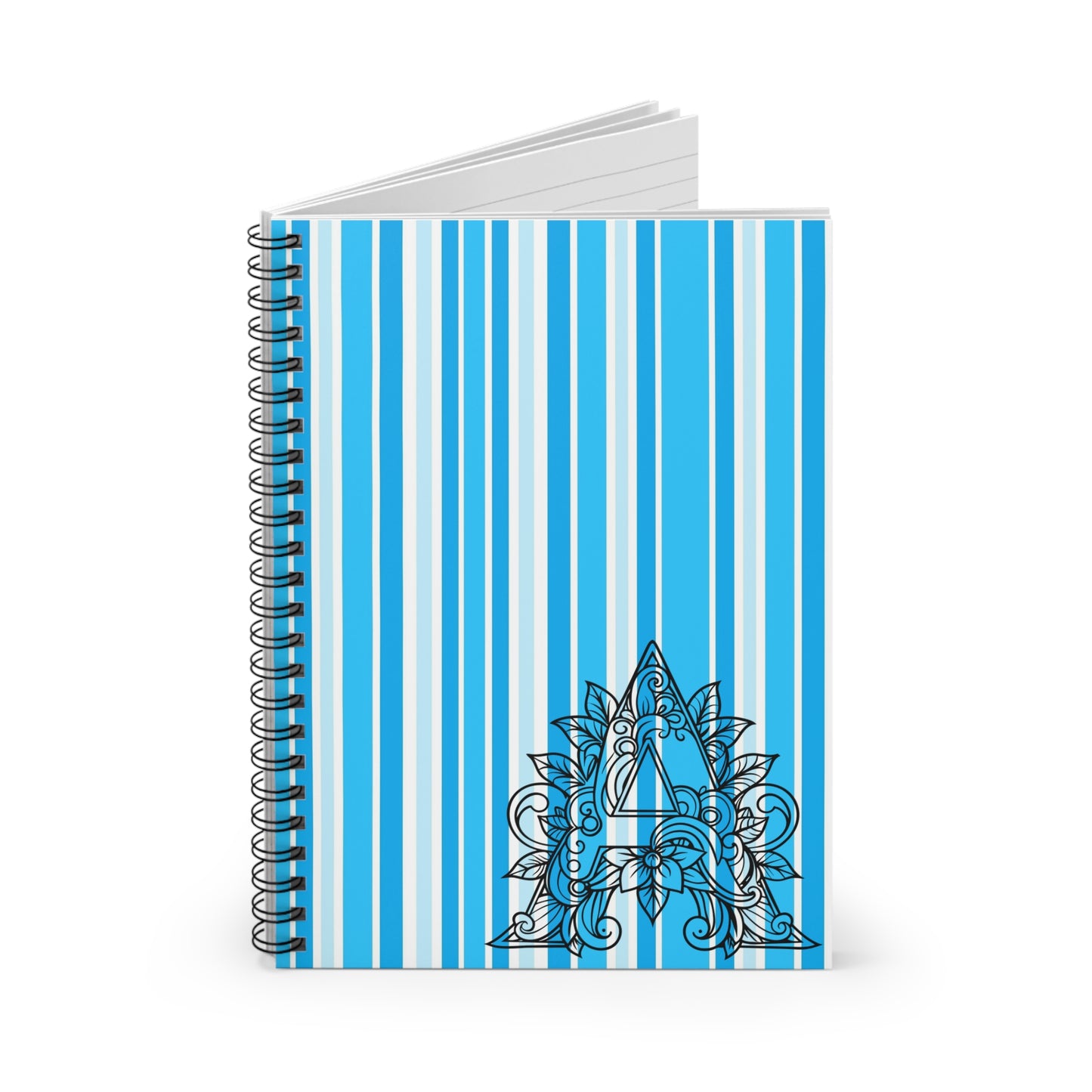 Blue Striped Monogram Notebook — Decorative 'A' Spiral Ruled Journal