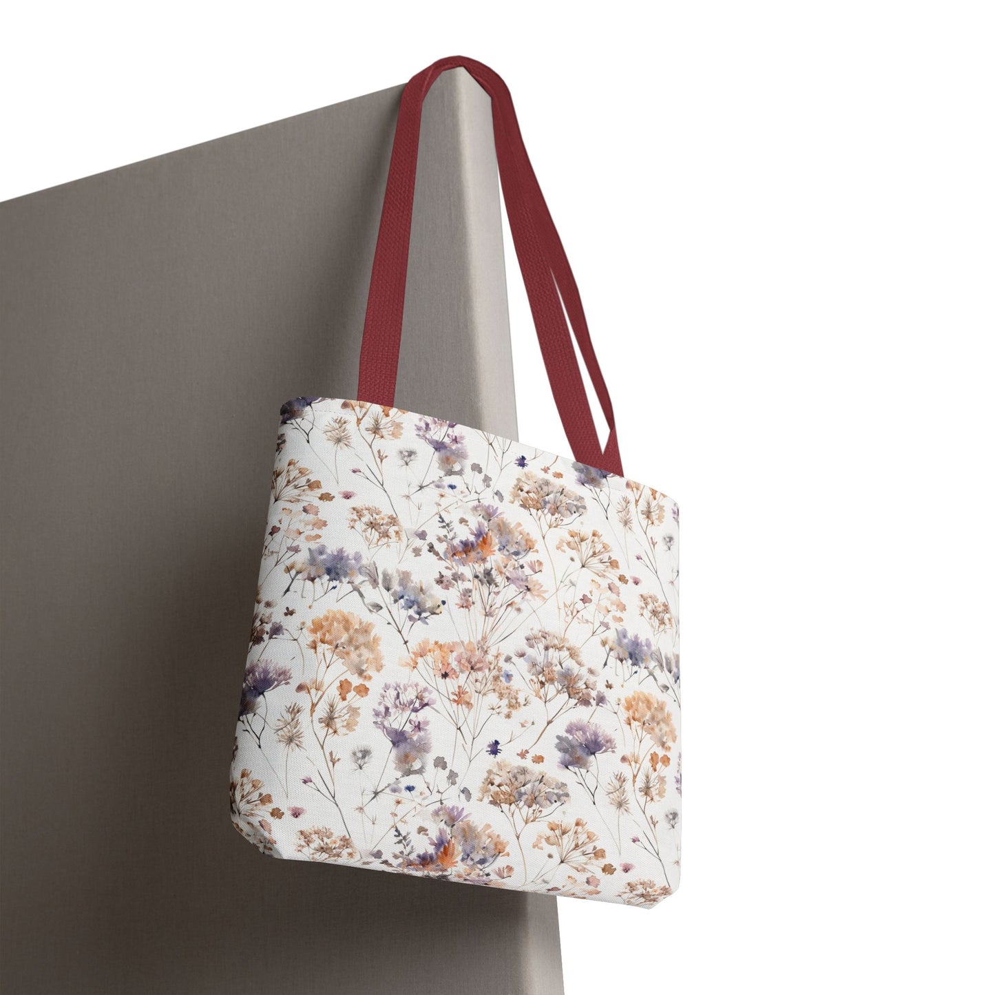 Floral Ditsy Print Tote Bag – Neutral Watercolor Wildflower Market Bag