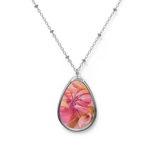 Elegant Floral Oval Necklace, Teardrop Pendant Jewelry, Nature Lover Gift, Boho Chic Accessory, Mother's Day, Birthday Present