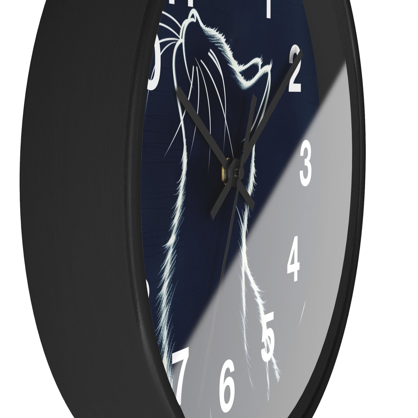 Moonlit Cat Wall Clock | Night Sky Silhouette, Minimal Numerals