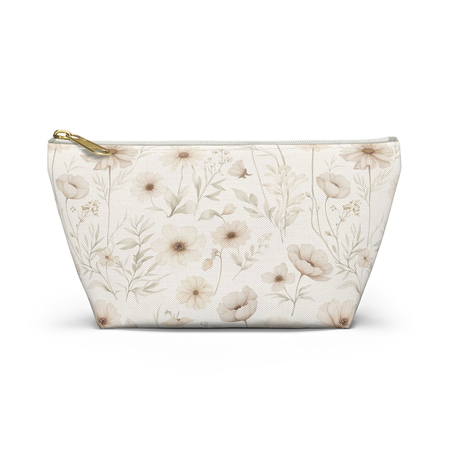 Floral Toile Accessory Pouch — Neutral Vintage Flower Cosmetic Bag