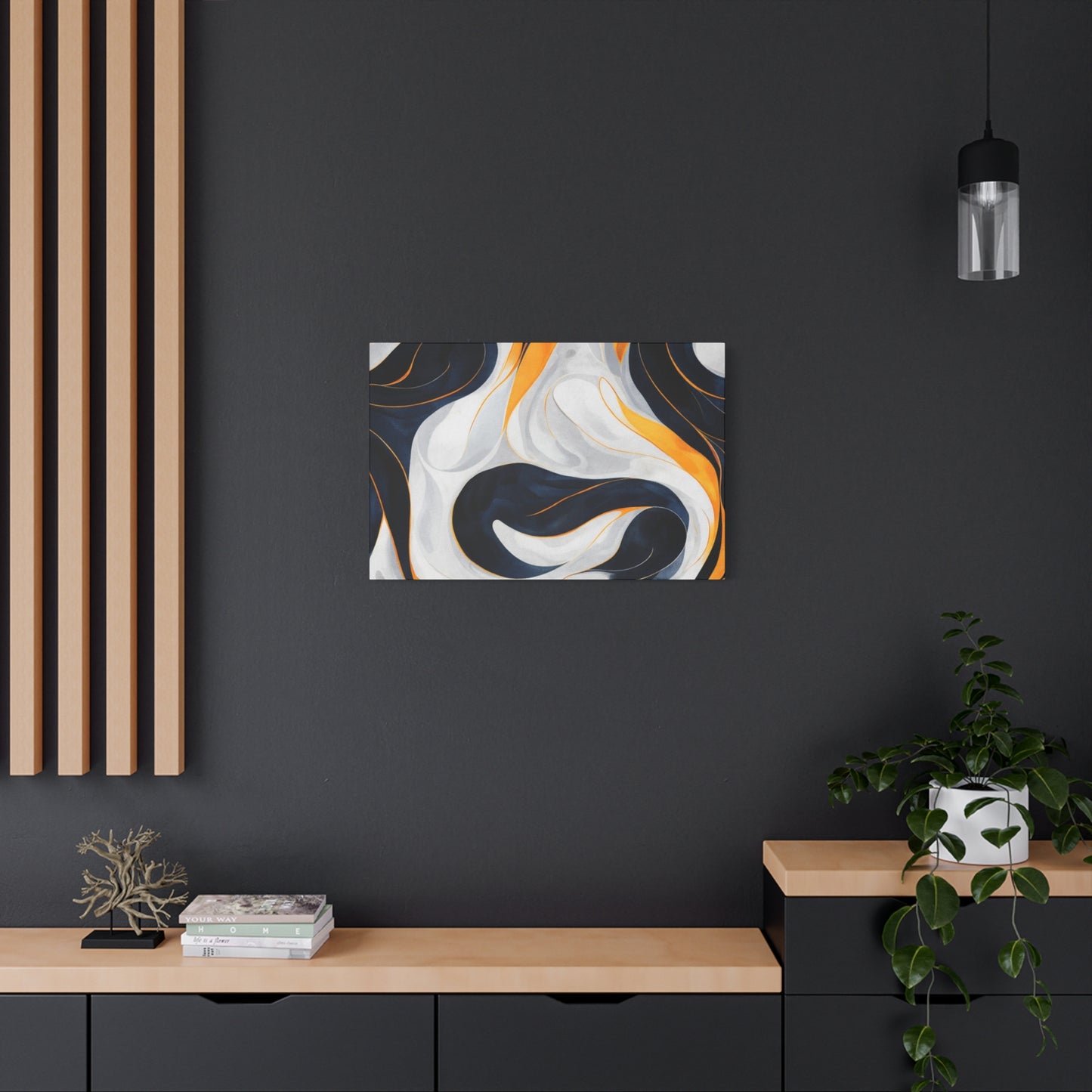 Abstract Navy & Gold Swirl Matte Canvas Wall Art
