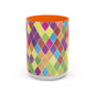 Colorful Diamond Pattern Coffee Mug, Coffee Lover Gift, Bright Kitchen Decor, Artistic Mug, Vibrant Drinkware