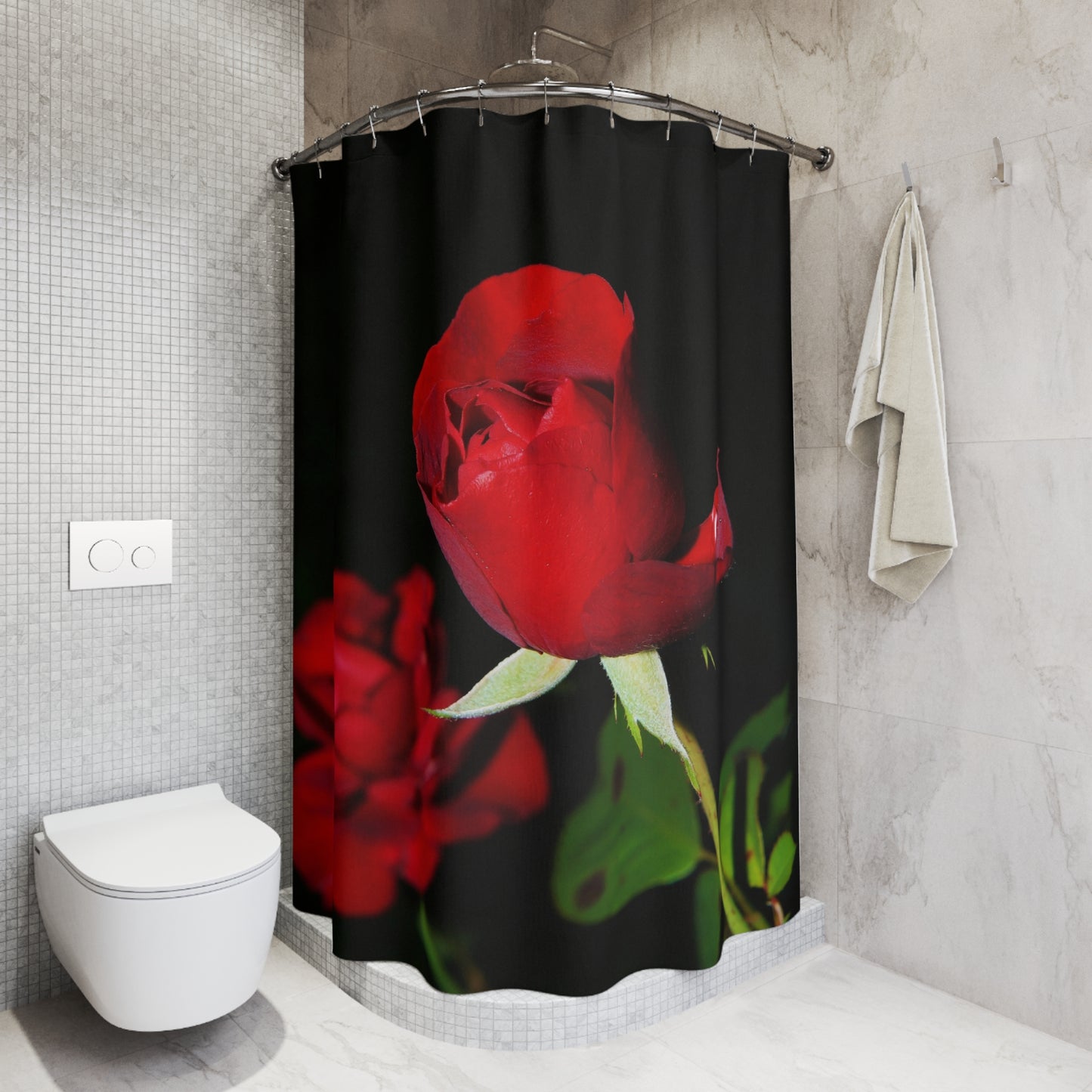 Elegant Floral Shower Curtain - Red Rose Design