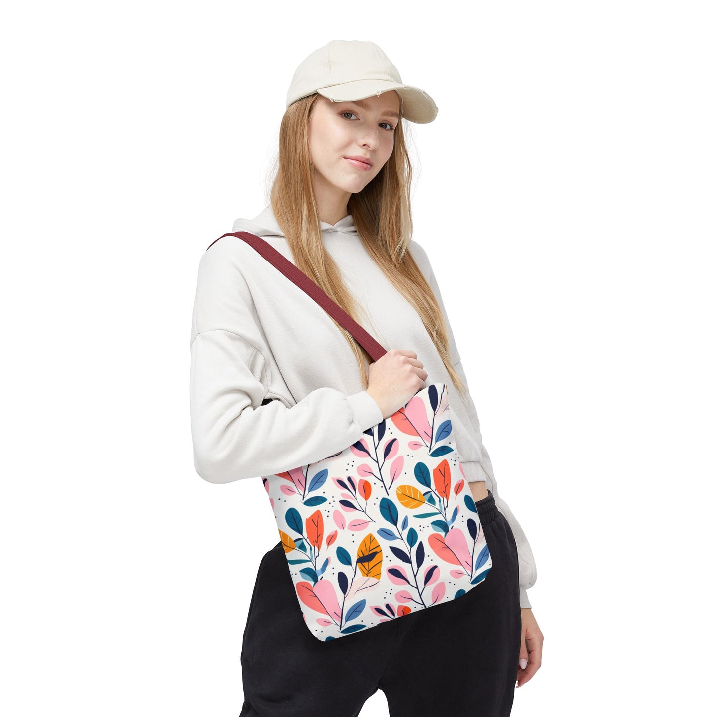 Floral Leaves Tote Bag — Colorful Botanical All-Over Print Bag
