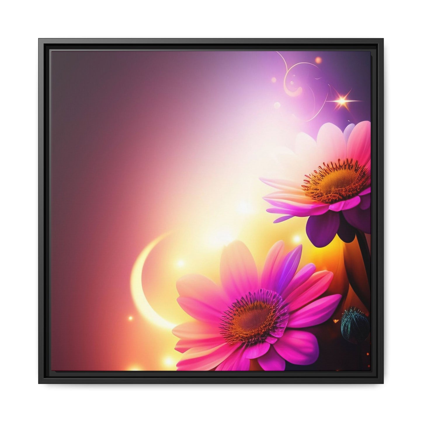 Framed Floral Canvas Art — Pink Daisies Sunset Wall Print