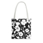 Elegant Floral Tote Bag, Black and White Tote, Eco-Friendly Shopping Bag