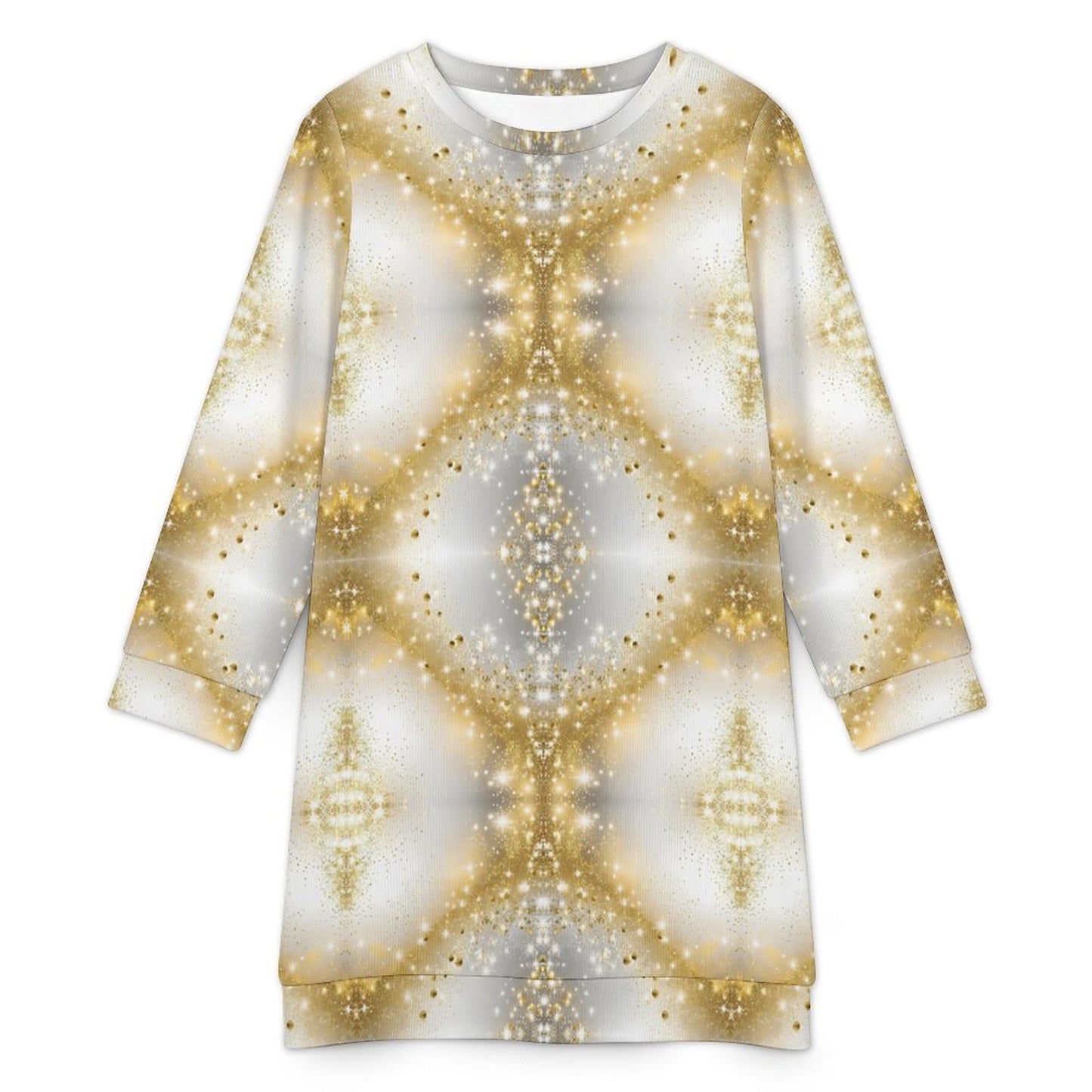Women's Long Sleeve Sweater Dress Gold Sparkles