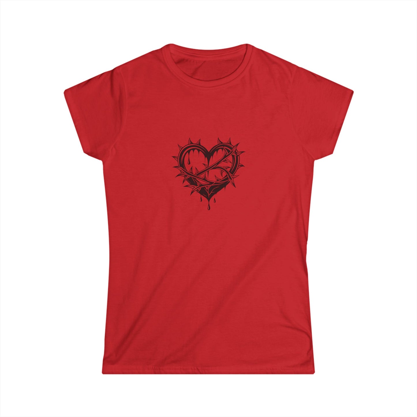 Women's Softstyle Tee with Heart Design, Casual Graphic T-Shirt, Gift for Her, Valentine’s Day Apparel, Trendy Outfit