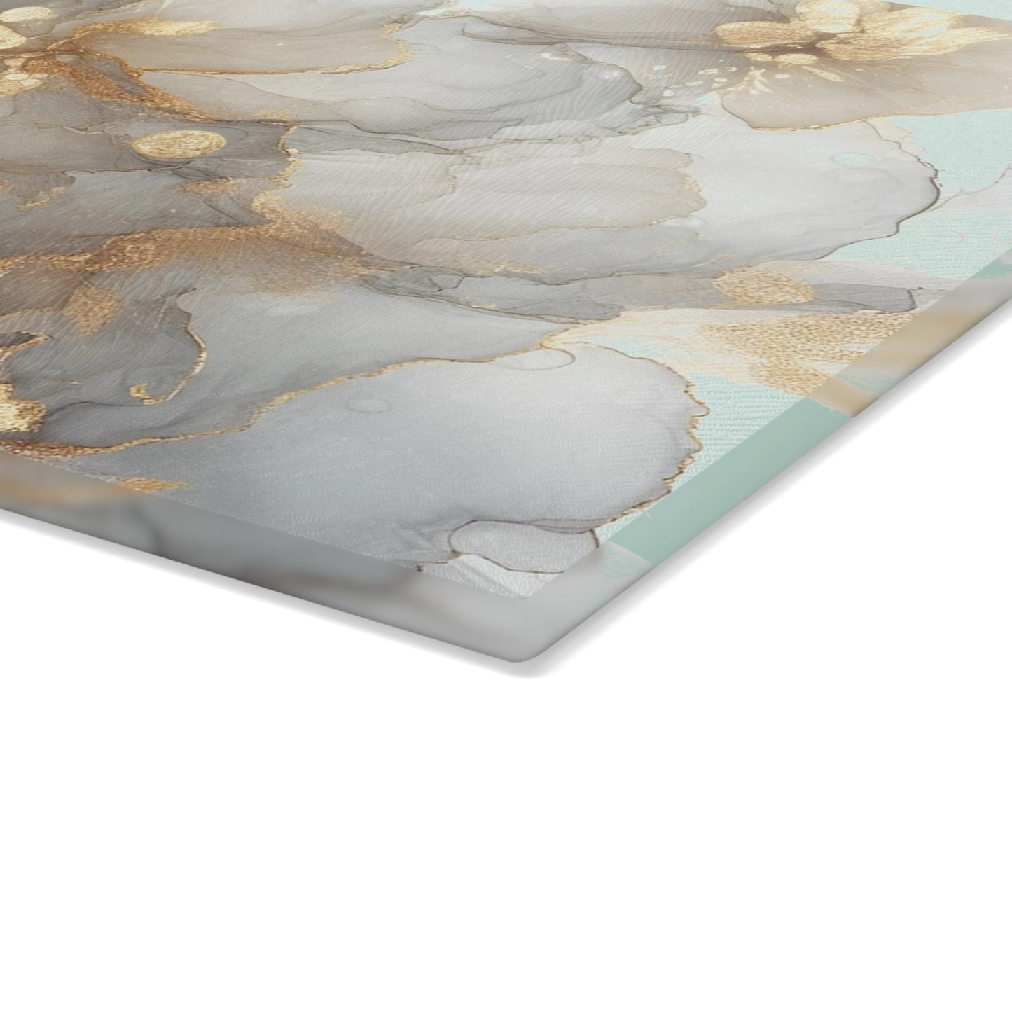 Glass Cutting Board - Elegant Gold & Mint Abstract Floral Tempered Glass Chopping Board