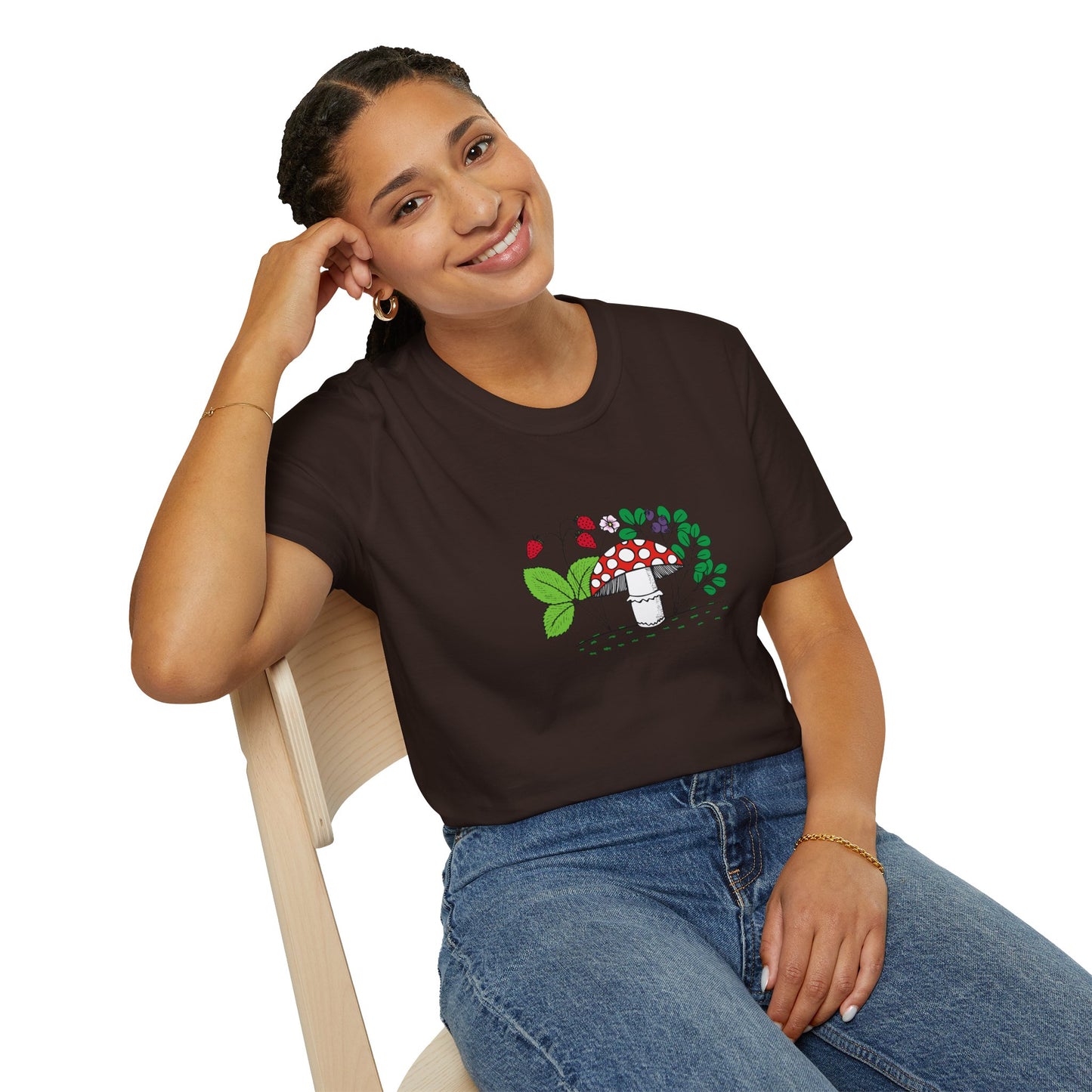 Whimsical Mushroom T-Shirt for Nature Lovers, Casual Tees, Gift for Gardeners, Unisex Softstyle Shirt, Eco-Friendly Apparel