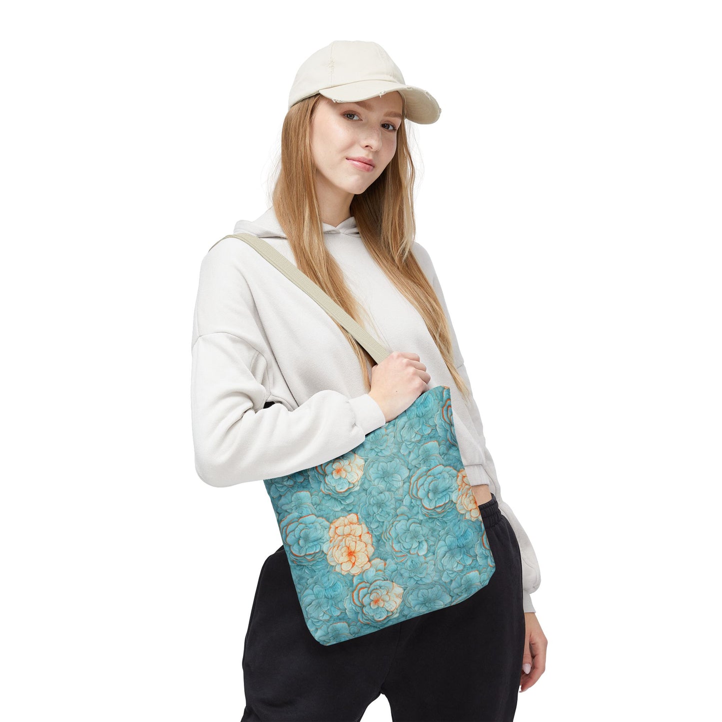 Floral Watercolor Tote Bag — Teal Succulent Pattern