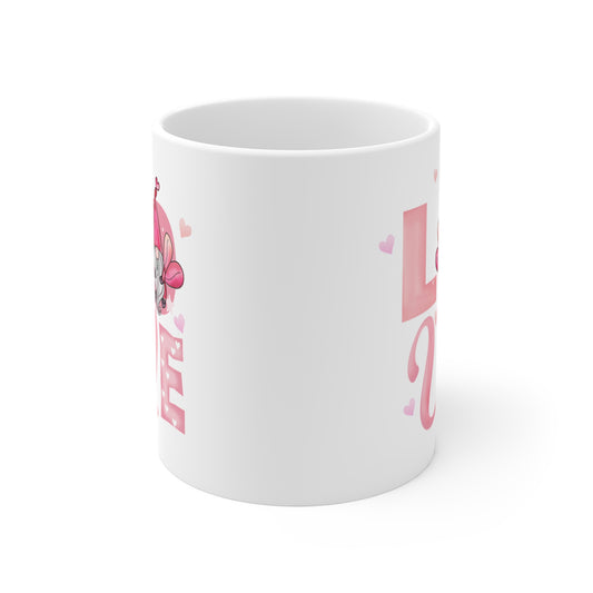 Love Gnome Mug — Cute Pink Valentine Coffee Cup (11 oz)