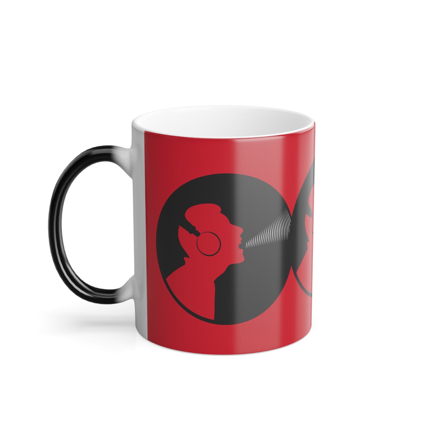 Color Morphing Mug for Music Lovers, Unique Gift for Birthdays, Fun Drinkware, Red & Black Design, Creative Coffee Mug